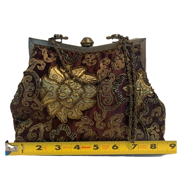 Vintage Brown Beaded Embroidered Chain Purse - Picture 15 of 16